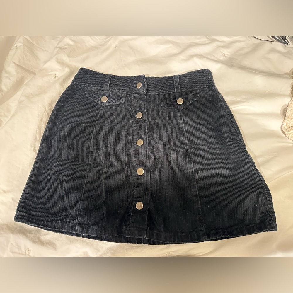 Black Corduroy Button Up Skirt